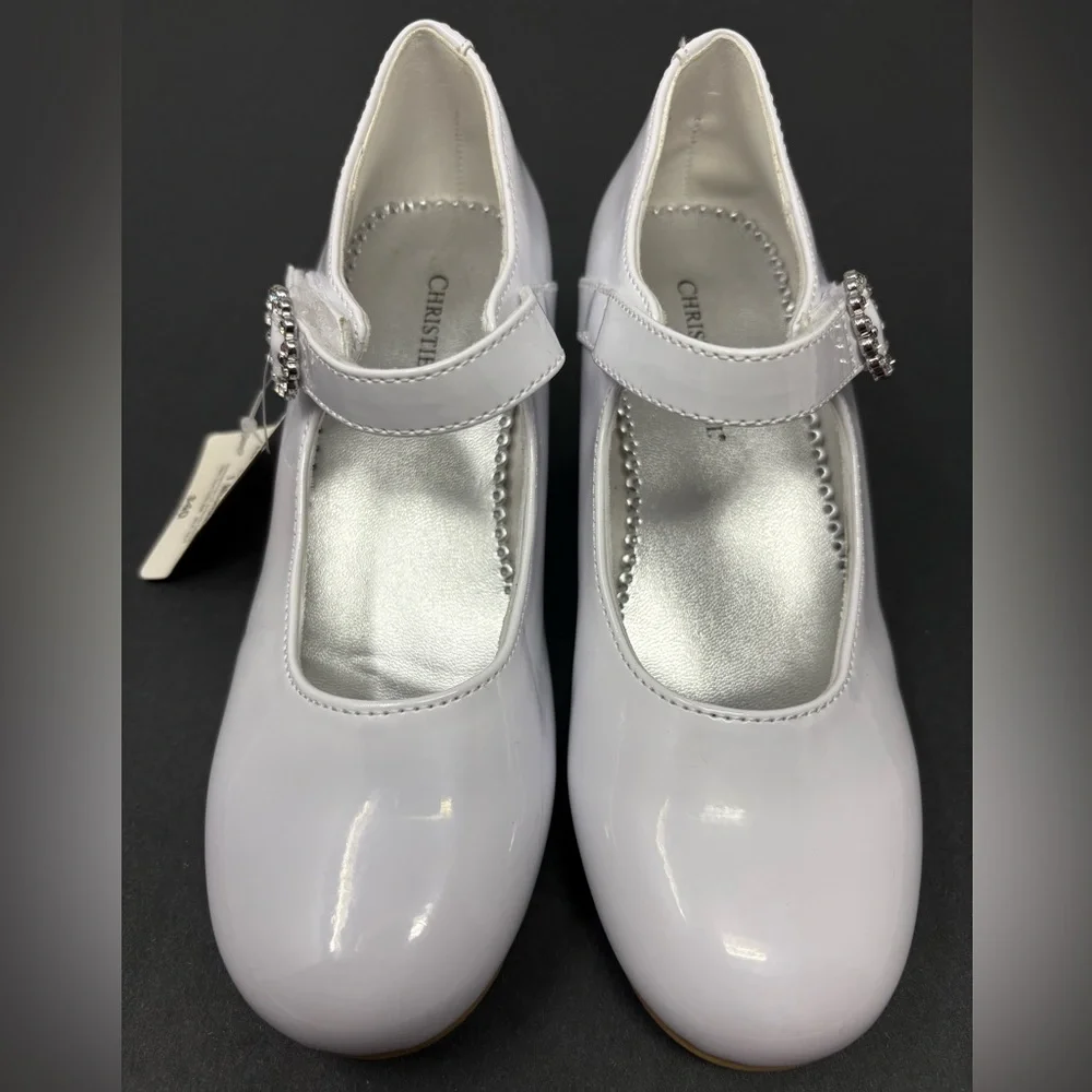 CHRISTIE & JILL: White Glossy Dress Shoes; Sparkle Embellishment, Kid Size 1.NEW